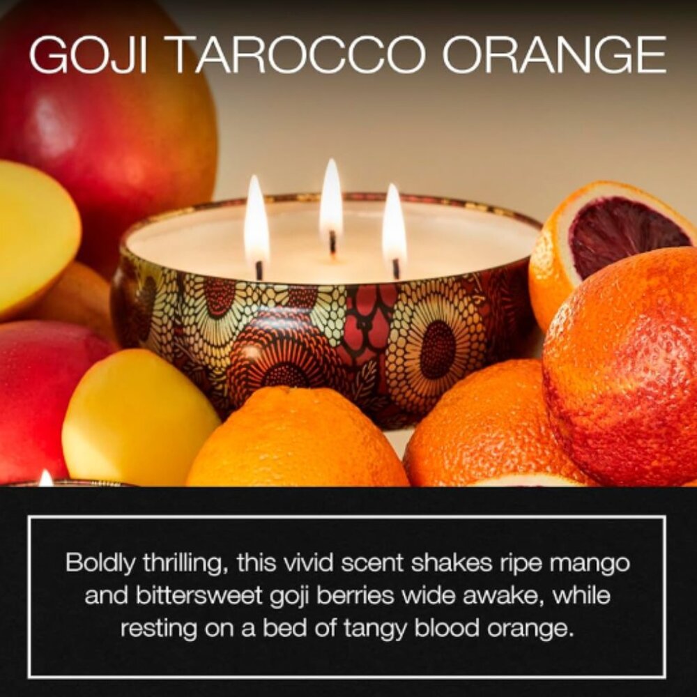 🙌 2/$55 NEW Voluspa 3-Wick 12 oz Tin Candle in Goji Tarocco Orange